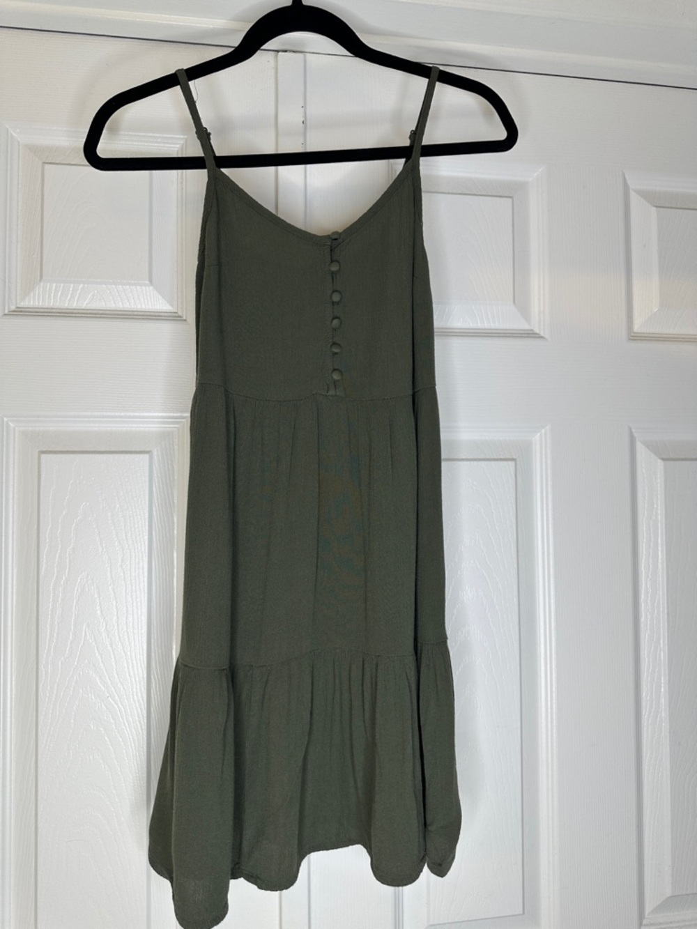 Mossimo Olive Tiered Mini Dress XS Button Detail Casual Cottagecore